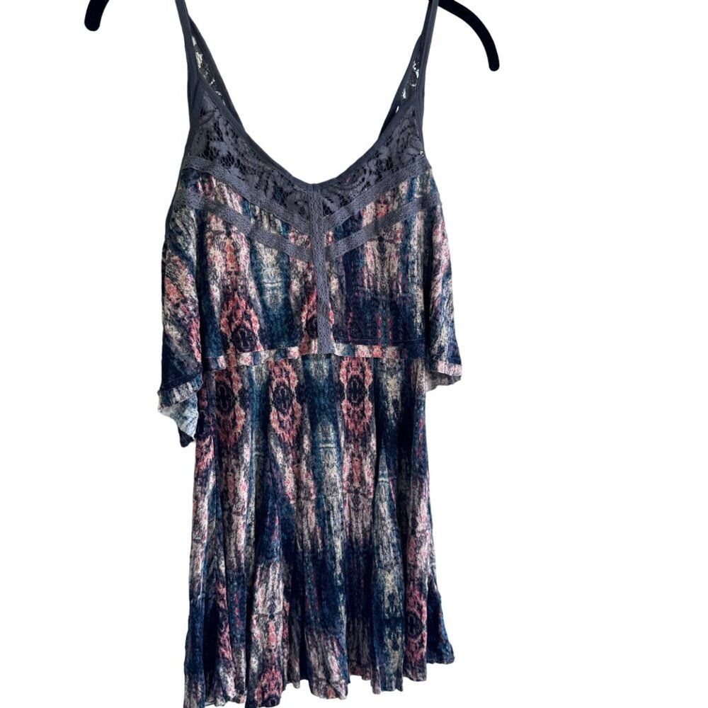 Ecote Tiered Tank Top Womens XS Tunic Boho Watercolor Layered Crochet